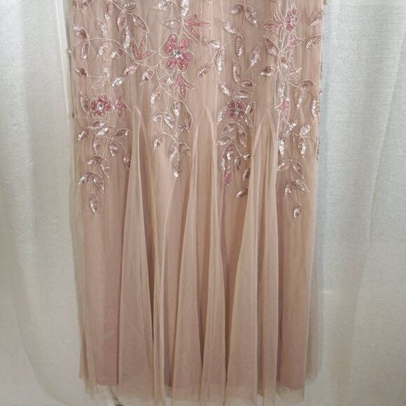 Adrianna Papell Peach Pink Embellished Chiffon Gown - Picture 5 of 10